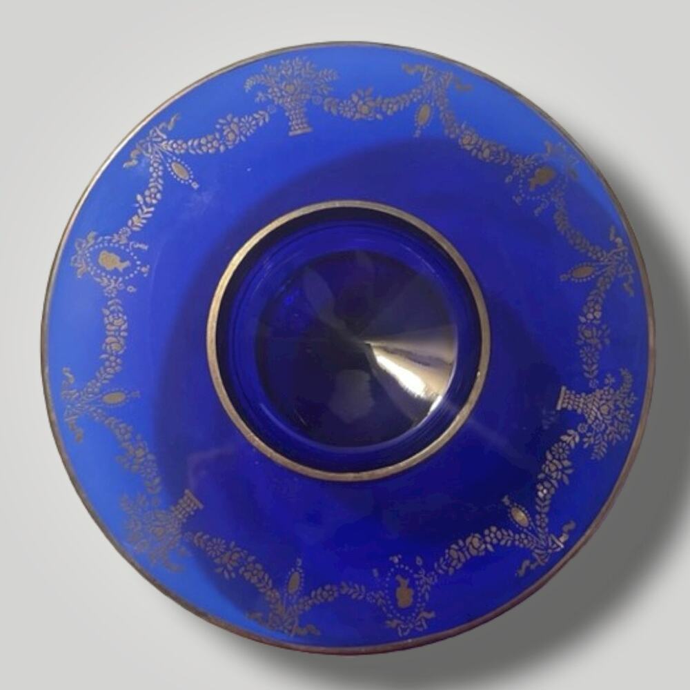 Vintage Cobalt blue and gold serving platter with compote EUC - Picture 3 of 6